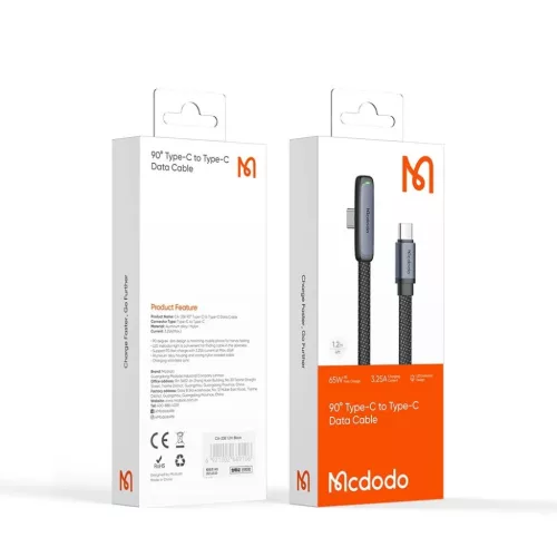 Data Cable Mcdodo (CA-3360) - USB-C - USB-C, 90 fokos dizájn, 100W, L-6921002633604 7 kép