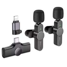   Wireless Lavalier Microphones Trophy (BFK12) - 2.4Ghz, Type-C, Lightning, 70mAh - Fekete Borofone - (2 pack)