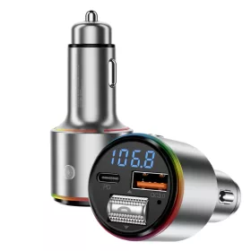   Proove Autós töltő FM modulátorral (FMPD30110006) - USB, Type-C, AUX, BT 5.3, Gyors töltés, 30W, 12-24V - Ezüst