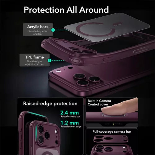 iPhone 18 Pro / iPhone 17 Pro matt mélybordó ESR Classic Hybrid Halo-4894240303207 5 kép