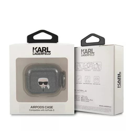 AirPods 3 Karl Lagerfeld Glitter Karl's Head tok fekete (KLA3UKHGK)-3666339030278 2 kép