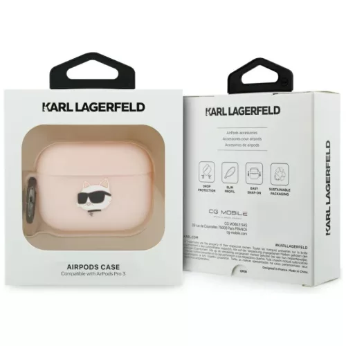 AirPods Pro 3 Karl Lagerfeld Choupette Head 3D szilikon tok rózsaszí-3666339574888 4 kép