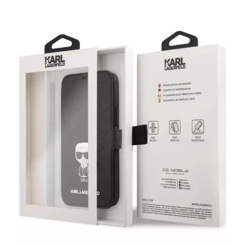 iPhone 12 mini Karl Lagerfeld KLFLBKP12SIKMSBK Saffiano Ikonik Metal f-3700740492154 3 kép