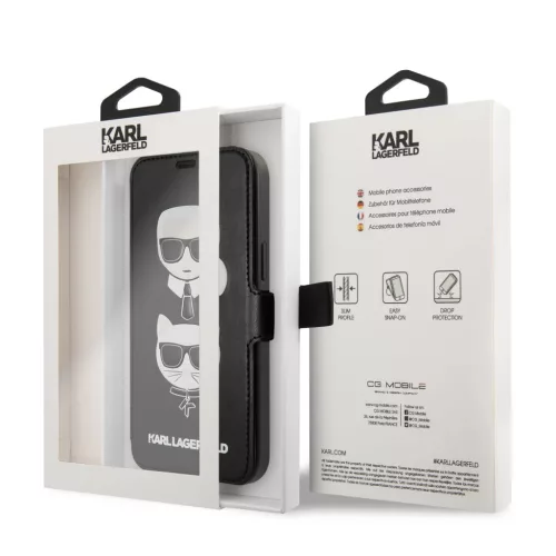 iPhone 12 mini Karl Lagerfeld KLFLBKSP12SFKICKC Heads fliptok fekete-3700740489789 5 kép
