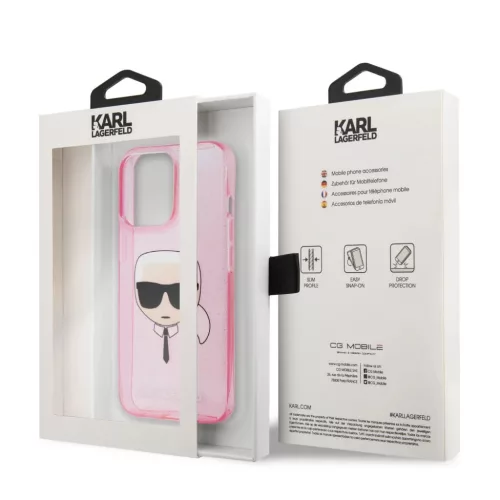 iPhone 13 Pro Max Karl Lagerfeld Glitter Karl Head tok pink (KLHCP13XK-3666339027568 2 kép
