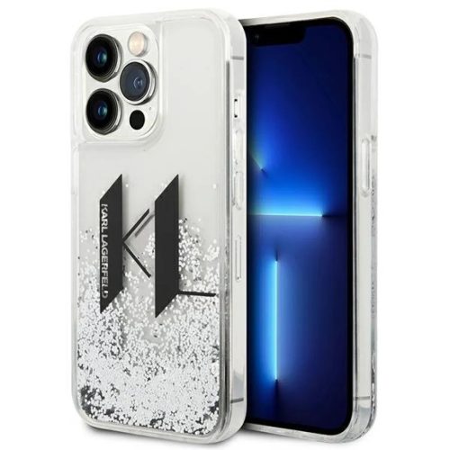 iPhone 14 Pro Karl Lagerfeld Liquid Glitter Big KL logo tok ezüst (KL-3666339085704 7 kép