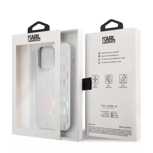 iPhone 14 Pro Karl Lagerfeld Iridescent Monogram tok ezüst (KLHCP14LL-3666339093099 3 kép