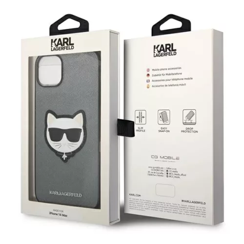 iPhone 14 Plus Karl Lagerfeld Saffiano Choupette Head tok ezüst (KLHC-3666339077006 2 kép