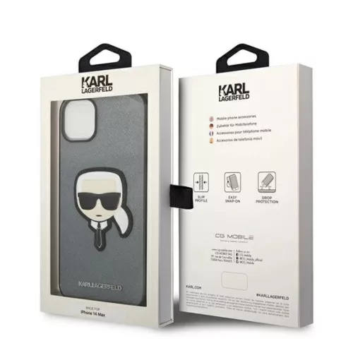 iPhone 14 Plus Karl Lagerfeld Saffiano Karl's Head tok ezüst (KLHCP14-3666339077082 4 kép