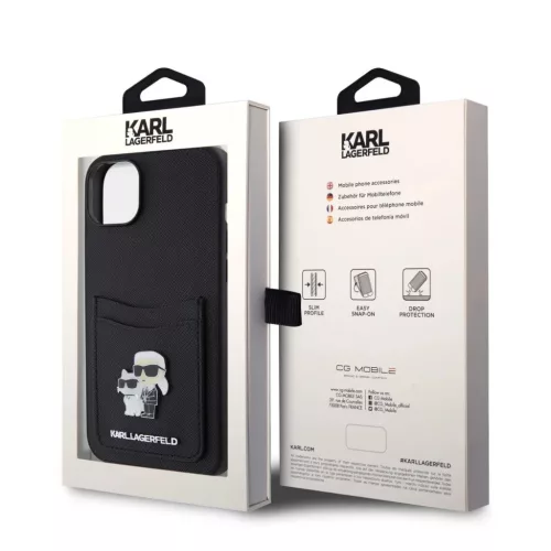  iPhone 15 Fekete Karl Lagerfeld KLHCP15SSAPKCNPK PU Saffiano Kártyat-3666339165512 2 kép