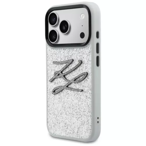 iPhone 17 Pro Karl Lagerfeld IML Glitter KL Diamond Logo ezüst tok-3666339604776 2 kép