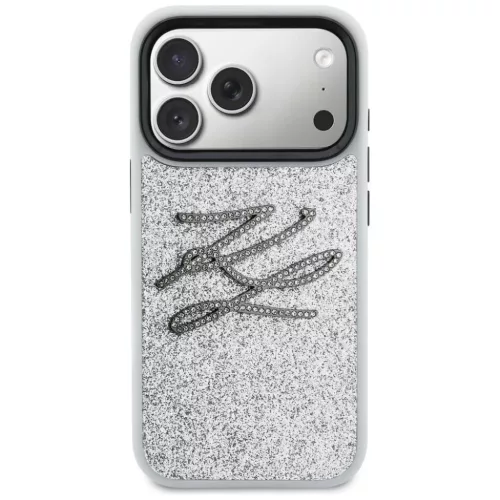 iPhone 17 Pro Karl Lagerfeld IML Glitter KL Diamond Logo ezüst tok-3666339604776 3 kép
