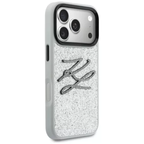 iPhone 17 Pro Karl Lagerfeld IML Glitter KL Diamond Logo ezüst tok-3666339604776 4 kép