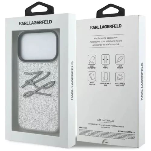 iPhone 17 Pro Karl Lagerfeld IML Glitter KL Diamond Logo ezüst tok-3666339604776 8 kép