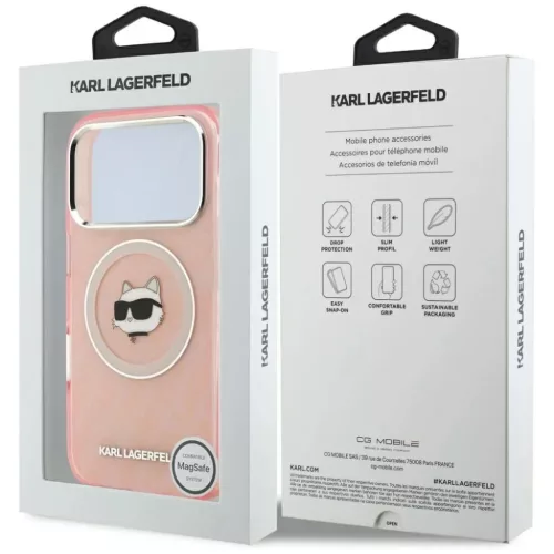 iPhone 17 Pro Karl Lagerfeld IML Choupette Fej Logó MagSafe tok rózs-3666339499396 8 kép