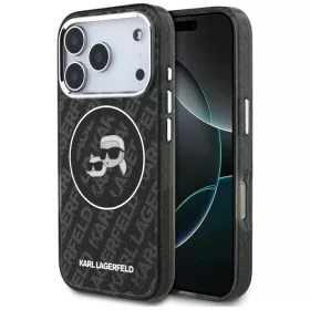   iPhone 17 Pro Karl Lagerfeld IML Glitter Karl & Choupette Heads Logo MagSafe tok fekete