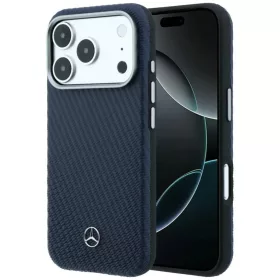   iPhone 17 Pro Max Mercedes bőr félborítású fa hatású MagSafe tok sötétkék