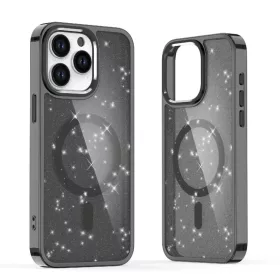   Glitter fliptok MagSafe iPhone 16 Pro Max-hoz - fekete csillámokkal
