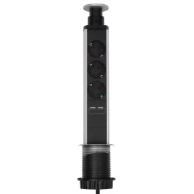   Home NVE 3/USB süllyesztett elosztó USB töltőaljzatokkal, 1,4 m, 3 földelt aljzat gyermekvédelemmel, asztalba, munkalapba építhető, süllyeszthető, max. 3680 W