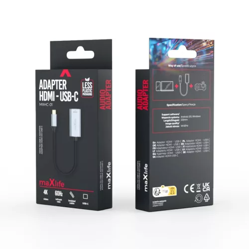 Maxlife adapter MXHC-01 HDMI - USB-C 4K 60HZ fekete-5907457776067 10 kép