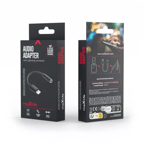iPhone Maxlife adapter audio MXJL-02 jack 3,5 mm - Lightning fekete-5907674501060 2 kép