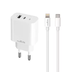   Maxlife MXTC-06-20AC PD QC töltő 1x USB-C 1x USB 20W fehér + USB-C - Lightning kábel 20W