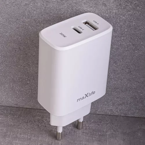 Maxlife MXTC-10-20AC PD QC töltő 1x USB-C 1x USB 20W fehér-5907457789838 7 kép