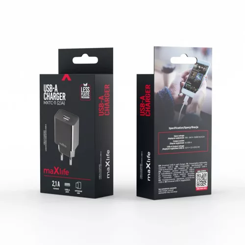 Maxlife MXTC-11 töltő 1x USB-A 2,1A fekete-5907504575520 5 kép
