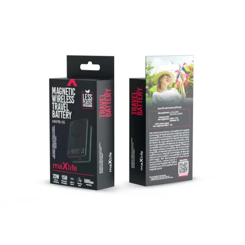 Magsafe Power Bank Maxlife MXPB-05 20W PD 5000mAh mágneses fekete-5906961945655 7 kép