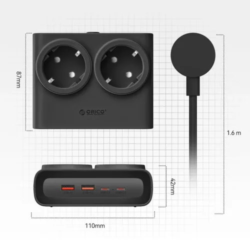 Orico PDC25 25W 6 az 1-ben Hálózati elosztó 2x AC + 2x USB-A + 2x U-6942227174611 5 kép