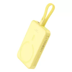   Baseus Magnetic Mini MagSafe 10000mAh 20W powerbank beépített Lightning kábellel - sárga + Baseus Simple Series USB-C - USB-C 60W 0.3m kábel