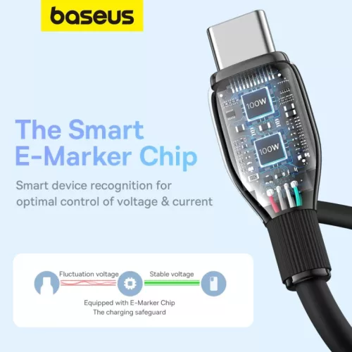 USB-C to USB-C Kábel Baseus Pudding, 100W, 5A, 2m, Fekete P1035570211-6932172634025 5 kép