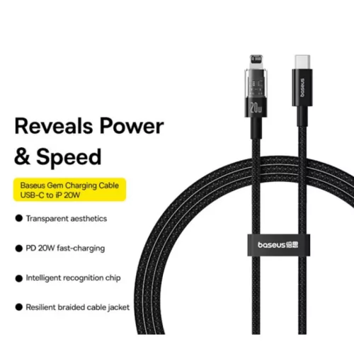 USB-C - Lightning kábel Baseus Gem, 20W, 2.4A, 2m, fekete P1037300111-6932172658922 3 kép