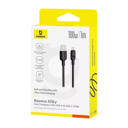 USB-A - USB-C kábel Baseus Silky, 100W, 5A, 1m, Fekete-6932172668747 4 kép