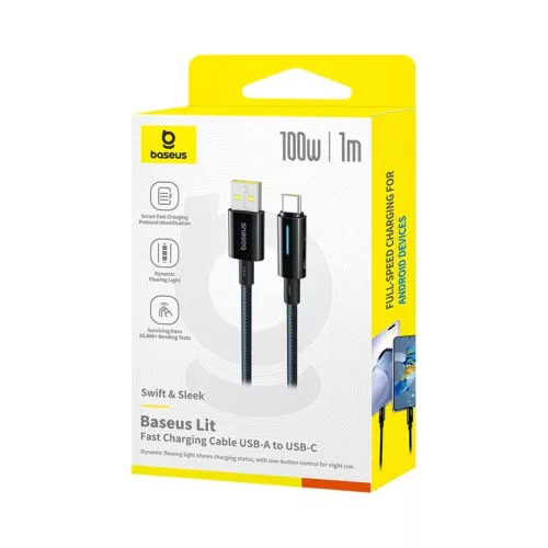 Baseus Lit gomb-vezérléses gyorstöltő adatkábel USB-A to USB-C 10-6932172684532 5 kép