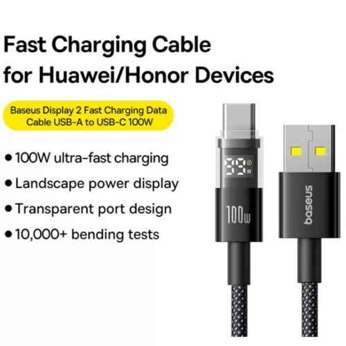 USB-A - USB-C kábel Baseus Display 2, 100W, 5A, 2m, Fekete P103827011-6932172682163 6 kép