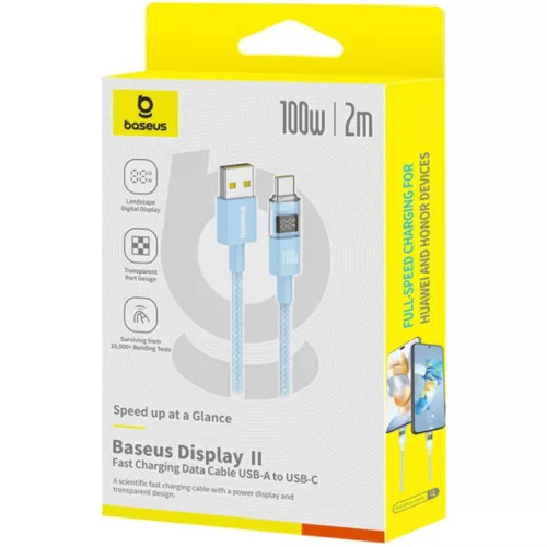 USB-A - USB-C kábel Baseus Display 2, 100W, 5A, 2m, kék P10382701311-6932172682125 7 kép