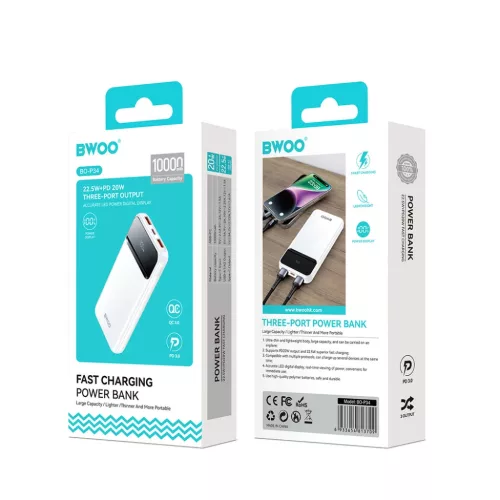 BWOO Ultra vékony 22,5W 10000 mAh power bank, fehér-6933654813709 4 kép