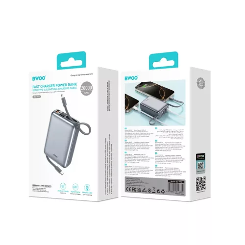 BWOO P73 power bank 22.5W 20000 mAh 2 beépített kábel 1 x USB-C 1 x-6933654816359 4 kép