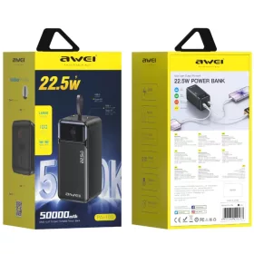 Awei PA-106 50000 mAh 22,5 W PD powerbank, fekete-6954284029537 2 kép