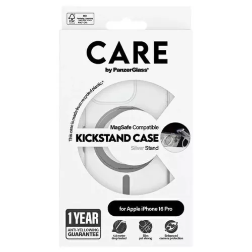 iPhone 16 Pro CARE by PanzerGlass Feature Kickstand tok ezüst/ezüst -5715685003882 5 kép