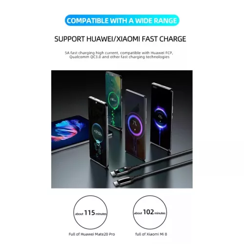 PD100W USB Type-C - USB Type-C kábel gyorstöltéssel, teljesítmény- 5 kép