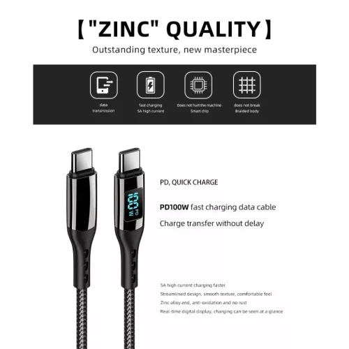 PD100W USB Type-C - USB Type-C kábel gyorstöltéssel, teljesítmény- 6 kép
