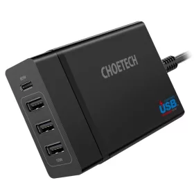   Choetech Hálózati töltő adapter 3x USB / 1x USB Type C 60W PD fekete (PD72-1C3U)