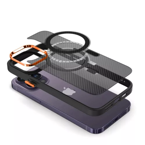 Tel Protect Mágneses Karbon tok iPhone 13 Pro Fekete-narancs-5900217981138 6 kép