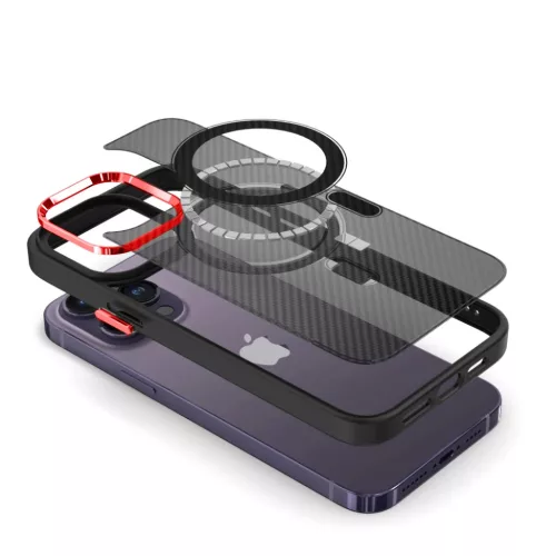 Tel Protect Mágneses Szénszálas tok iPhone 15 Plus Fekete-piros-5900217994022 6 kép