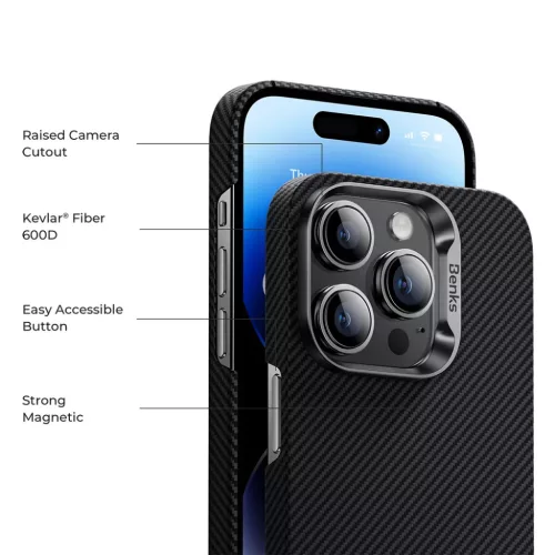  iPhone 15 Plus fekete Benks Etui Magnetic Armor Air Kevlar Metal Fram-6948005994532 8 kép