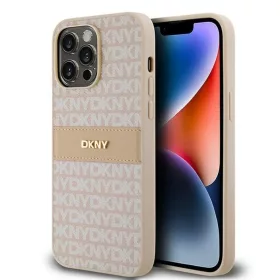   Original Case DKNY kemény tok bőr Mono Stripe & fém logó DKHCP14LPRTHSLP iPhone 14 Pro rózsaszín
