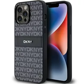   Eredeti DKNY kemény tok bőr Mono Stripe & fém logóval iPhone 14 Pro Max fekete