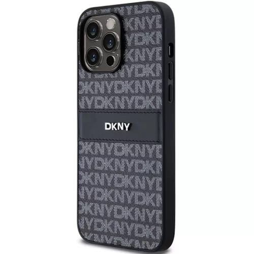 Eredeti DKNY kemény tok bőr Mono Stripe & fém logóval iPhone 14 Pr-3666339260385 2 kép